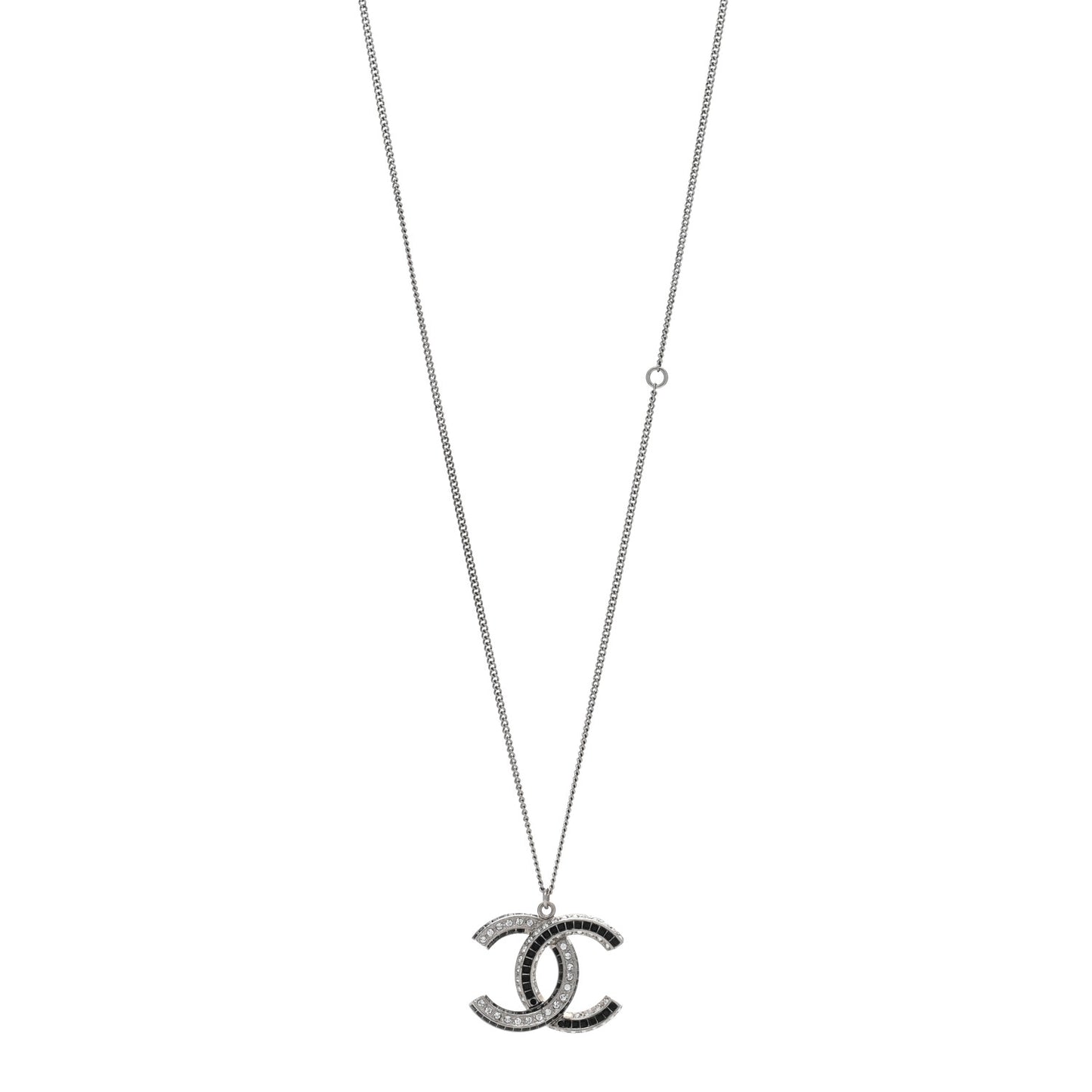 Baguette Crystal Large CC Necklace Silver Black