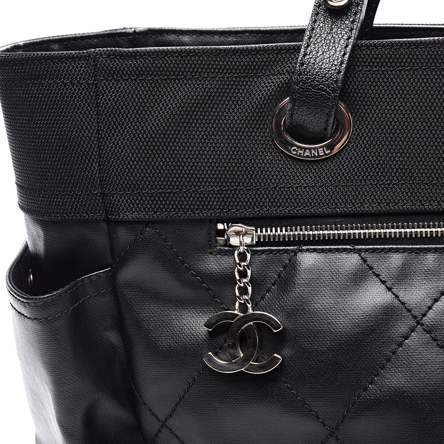 Coated Canvas Quilted Large Paris Biarritz Tote Black