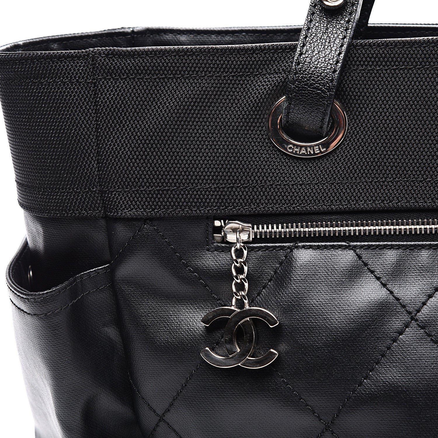 Chanel Coated Canvas Quilted Large Paris Biarritz Tote Black 9 of 9