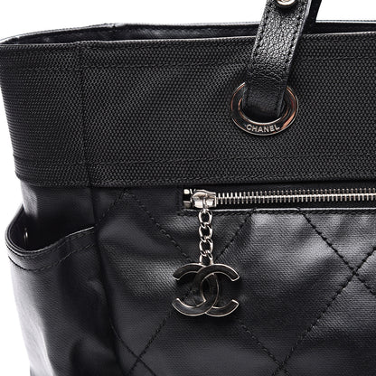 Chanel Coated Canvas Quilted Large Paris Biarritz Tote Black 9 of 9