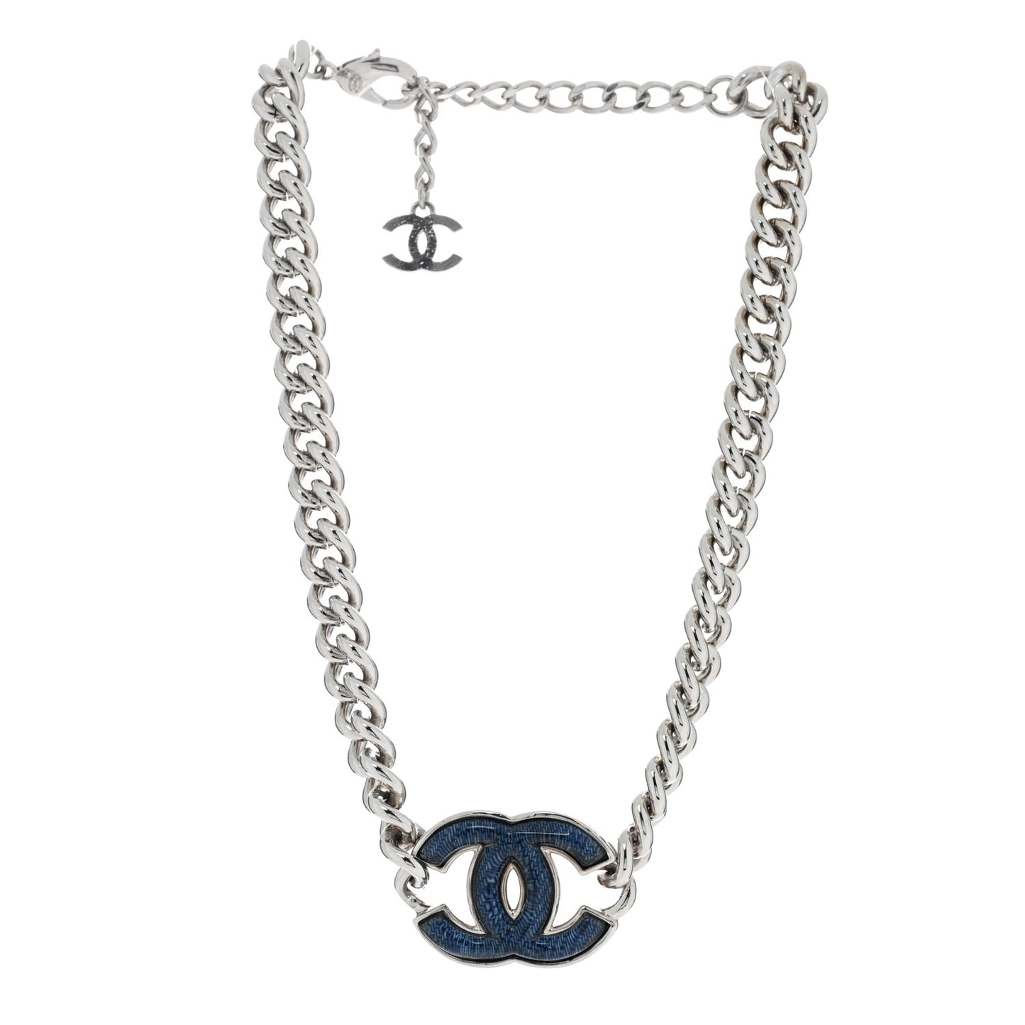 Enamel CC Chain Bracelet Silver Blue