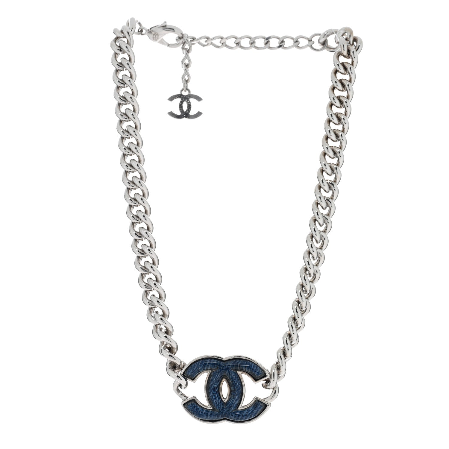 Chanel Enamel CC Chain Bracelet Silver Blue 3 of 5