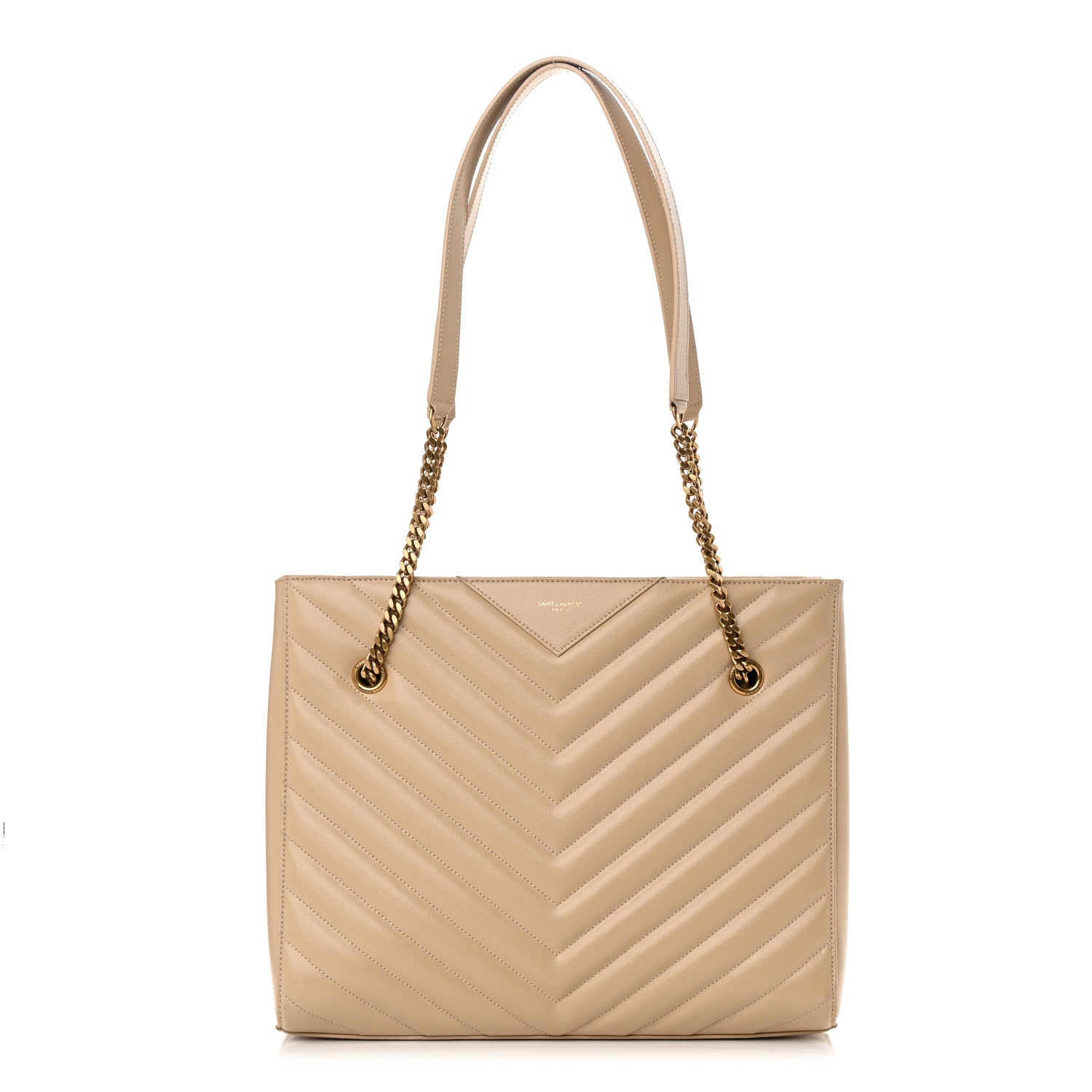 Saint Laurent Grain de Poudre Matelasse Chevron Medium Tribeca Shopping Bag Nude Powder 1 of 13