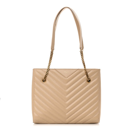 Saint Laurent Grain de Poudre Matelasse Chevron Medium Tribeca Shopping Bag Nude Powder 1 of 13