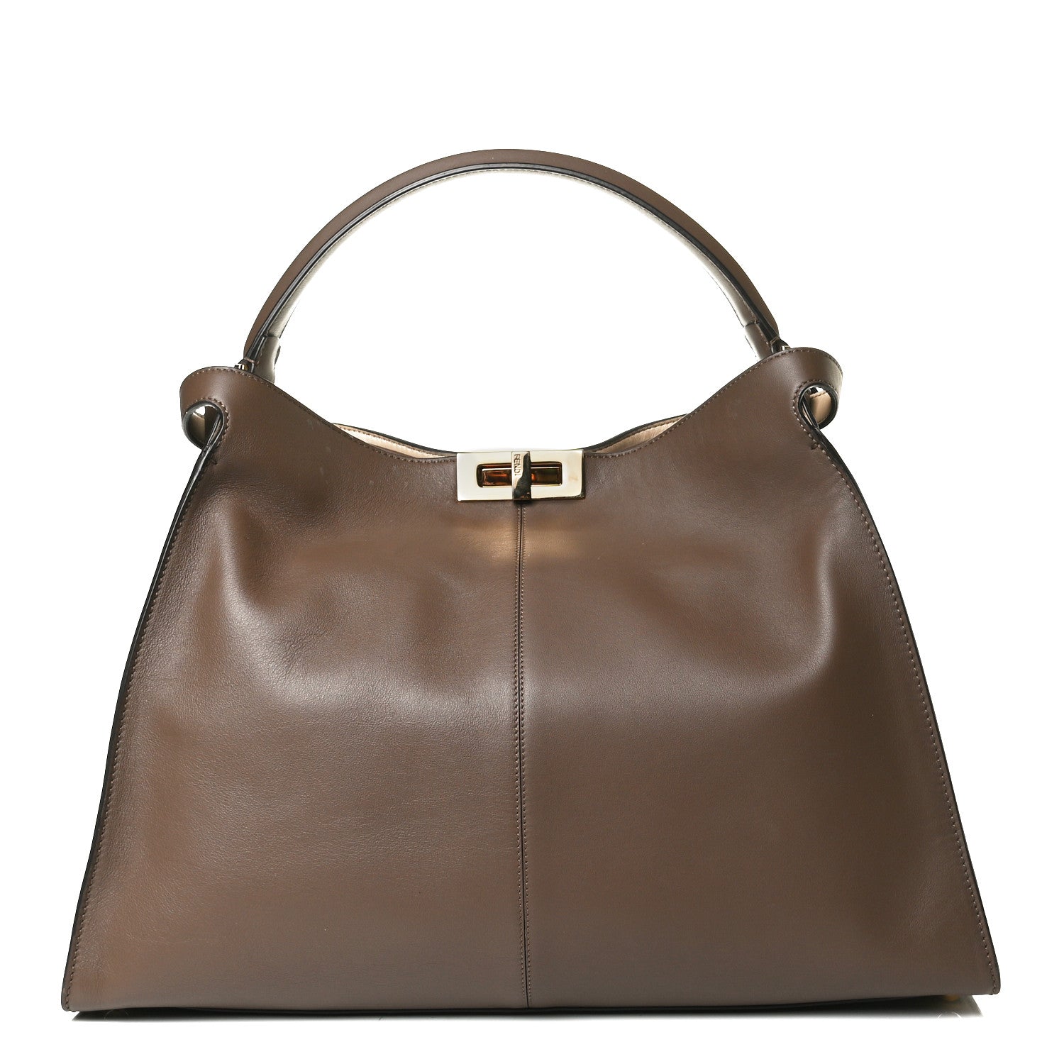 Fendi Vitello Seta Glazed Fabric FF 1974 Large Peekaboo X-Lite Maya Mogano Panna 1 of 16
