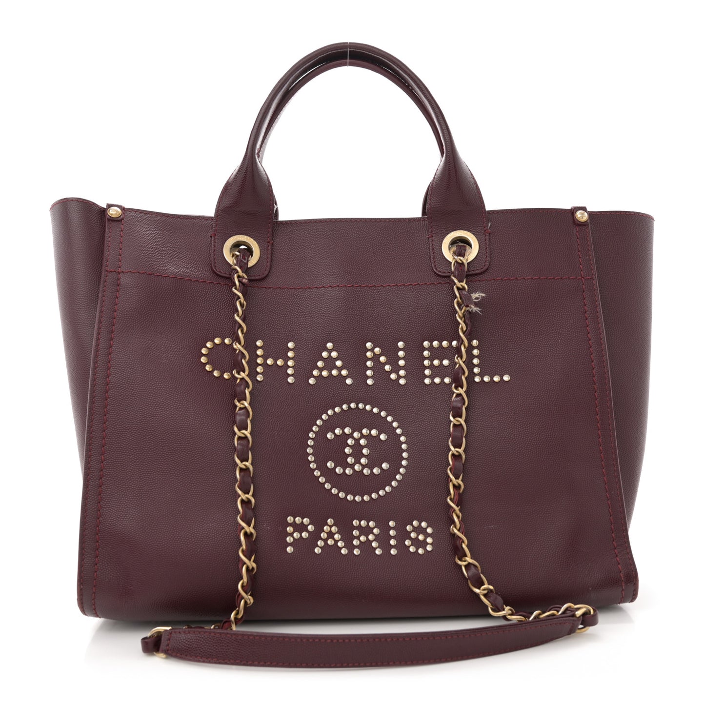 Caviar Small Studded Deauville Tote Burgundy