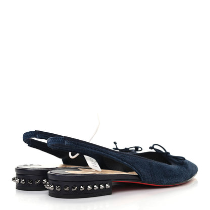 Christian Louboutin Velours Spiked Hall Slingback Flats 39 Navy 4 of 7