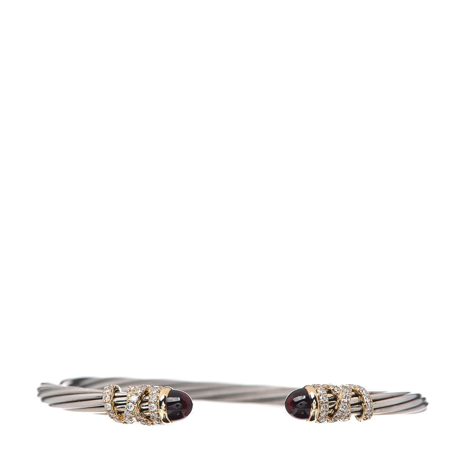 David Yurman Sterling Silver 18K Yellow Gold Diamond Garnet Helena Cuff Bracelet 1 of 3