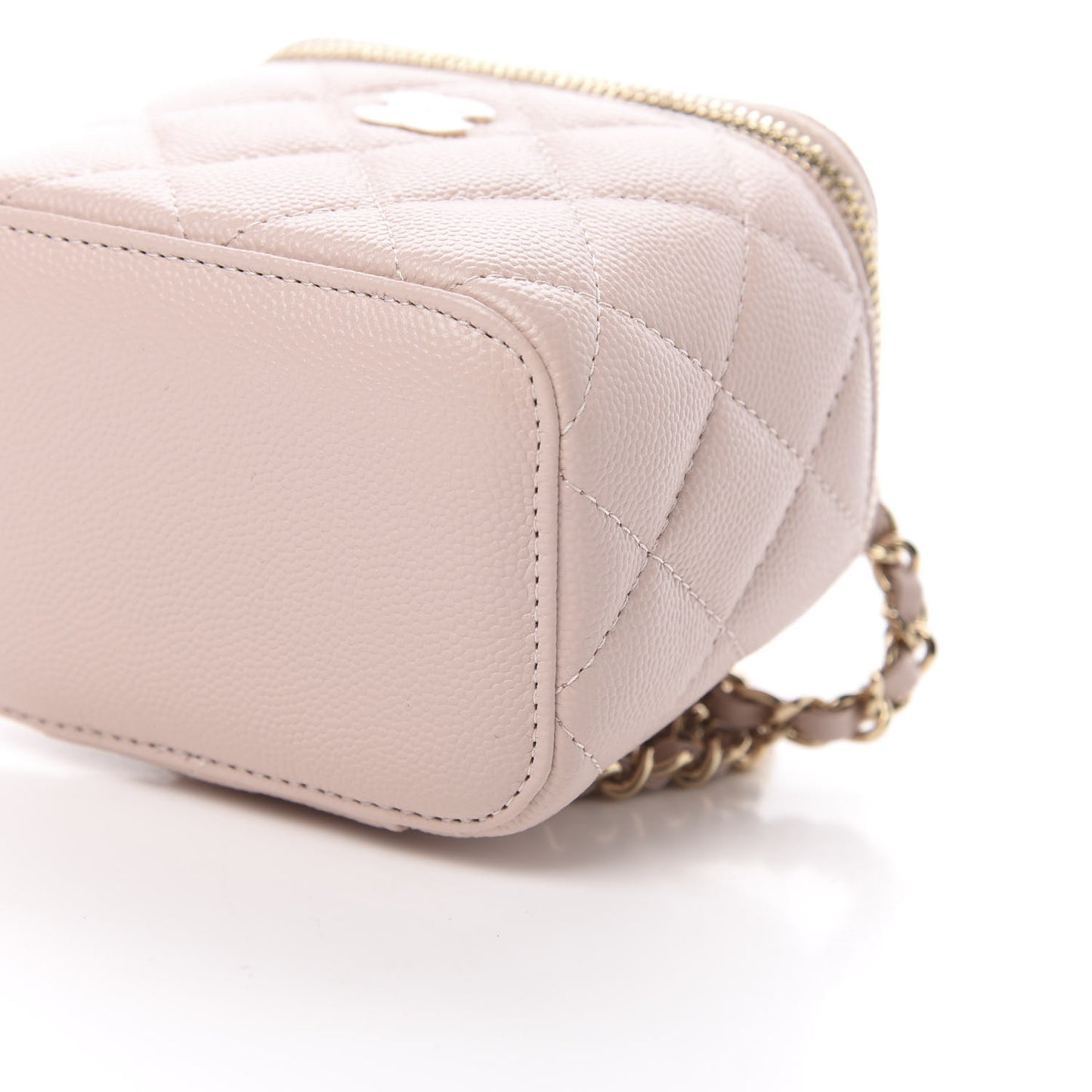Caviar Quilted Mini Vanity Case With Chain Light Pink