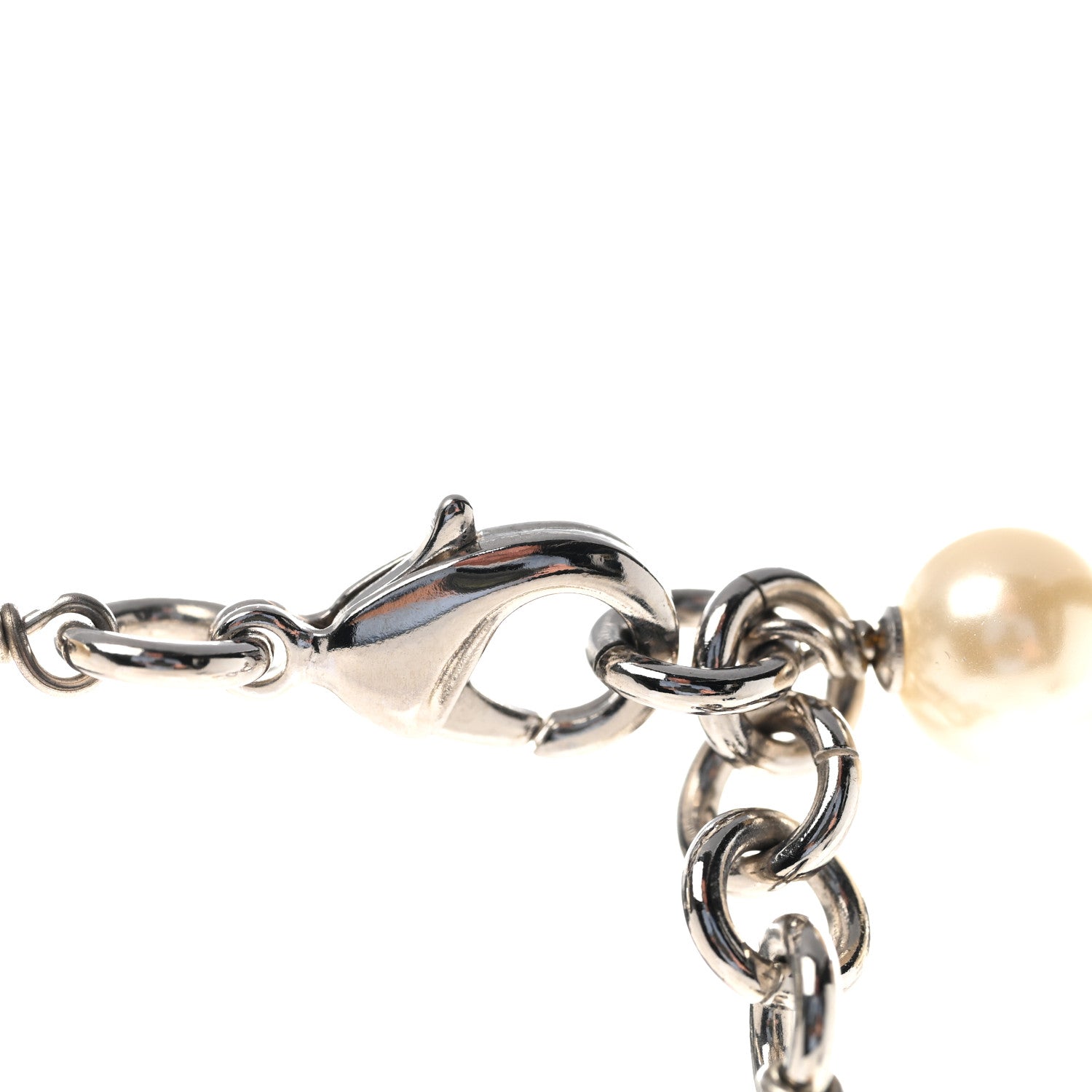 Chanel Crystal Pearl CC Long Necklace Silver 6 of 7