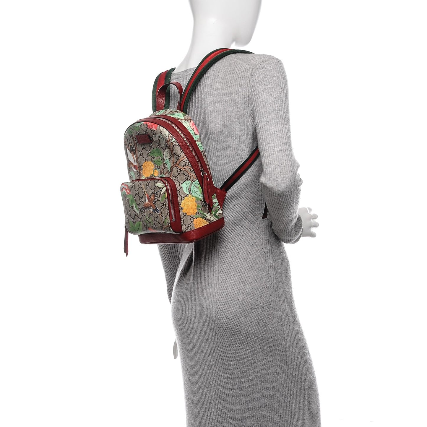 GG Supreme Monogram Tian Web Small Day Backpack Beige Multicolor Red