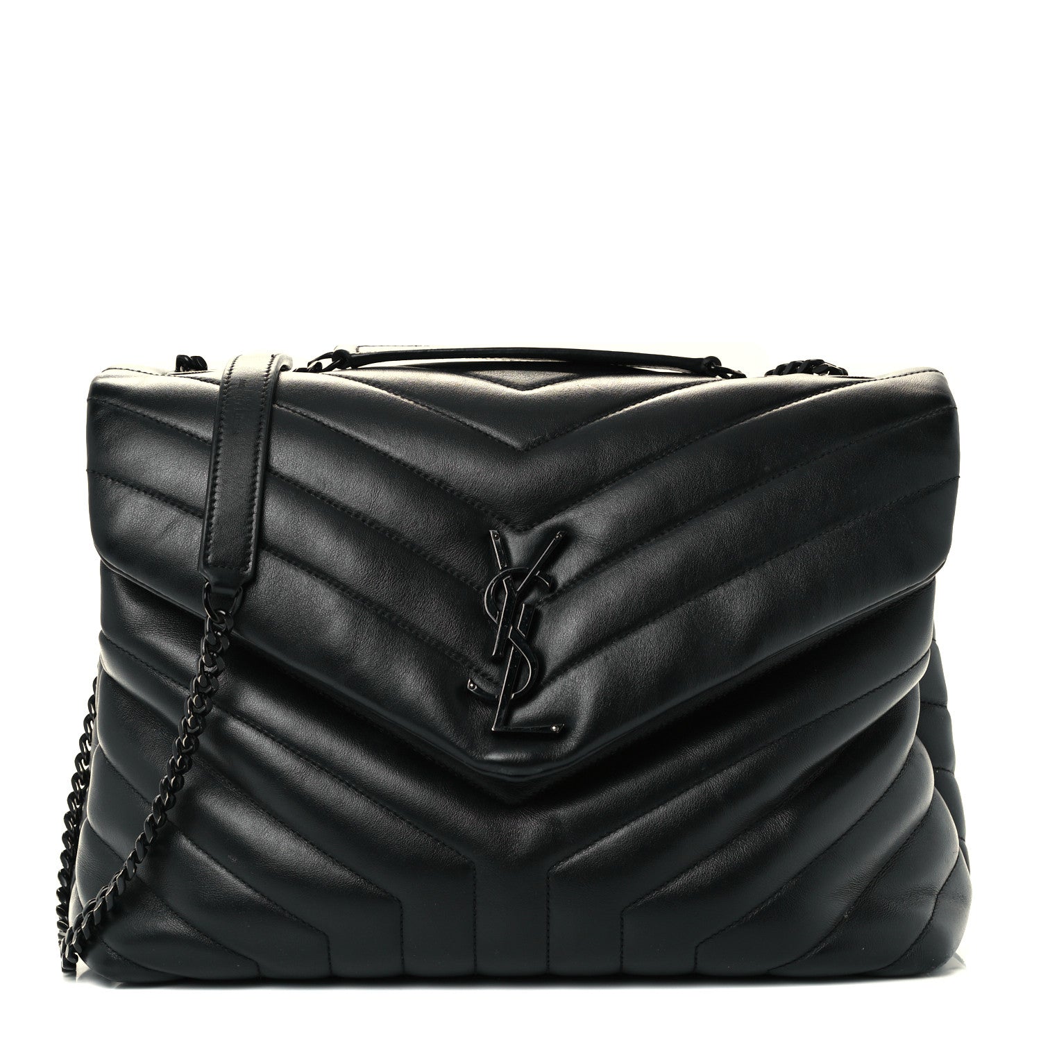 Saint Laurent Calfskin Y Quilted Monogram Medium Loulou Chain Satchel Black 1 of 11