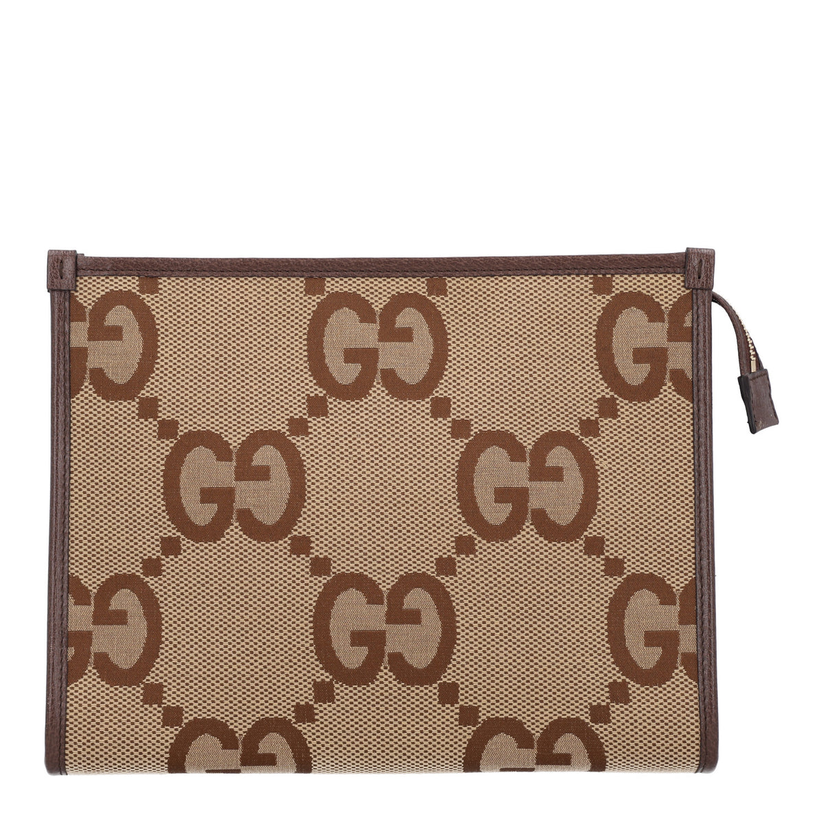 Gucci Monogram Jumbo GG Textured Dollar Calfskin Pouch Camel Ebony New Acero 1 of 10