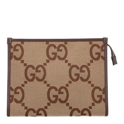 Gucci Monogram Jumbo GG Textured Dollar Calfskin Pouch Camel Ebony New Acero 1 of 10