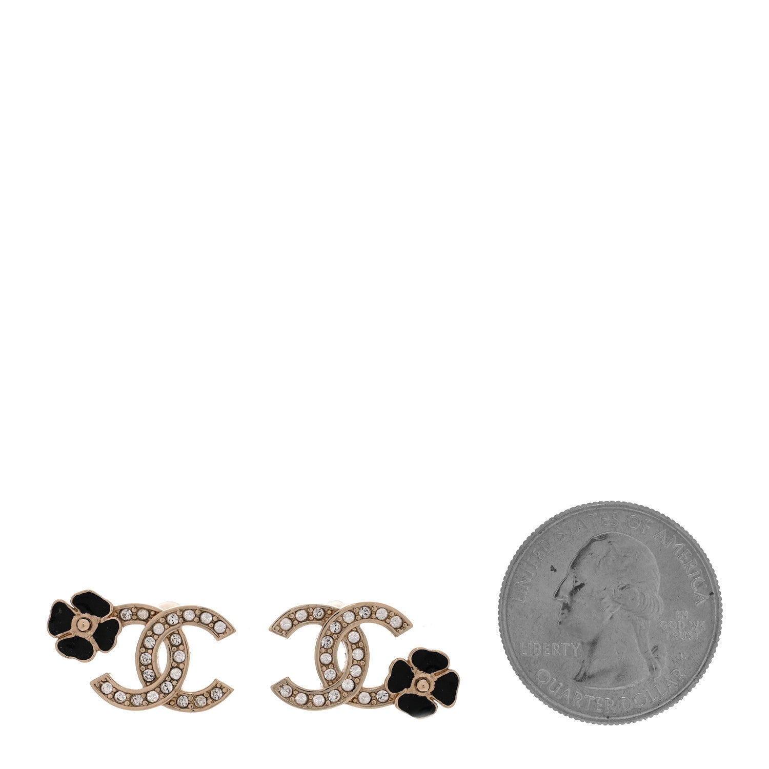 Chanel Metal Resin Crystal CC Flower Earrings Black Gold 2 of 5