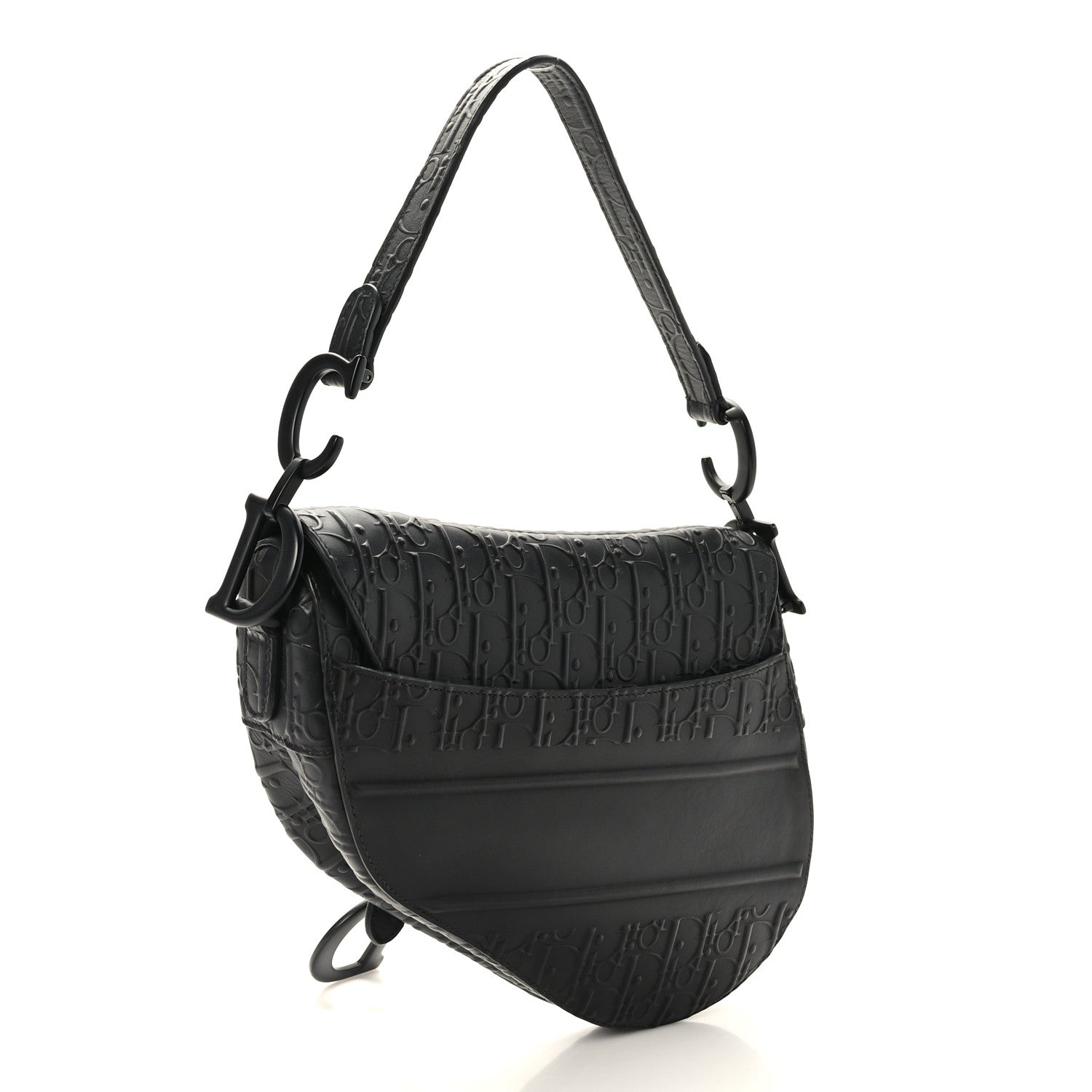 Christian Dior Calfskin Embossed Oblique Saddle Bag Black 3 of 10