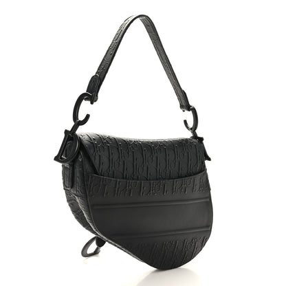 Christian Dior Calfskin Embossed Oblique Saddle Bag Black 3 of 10