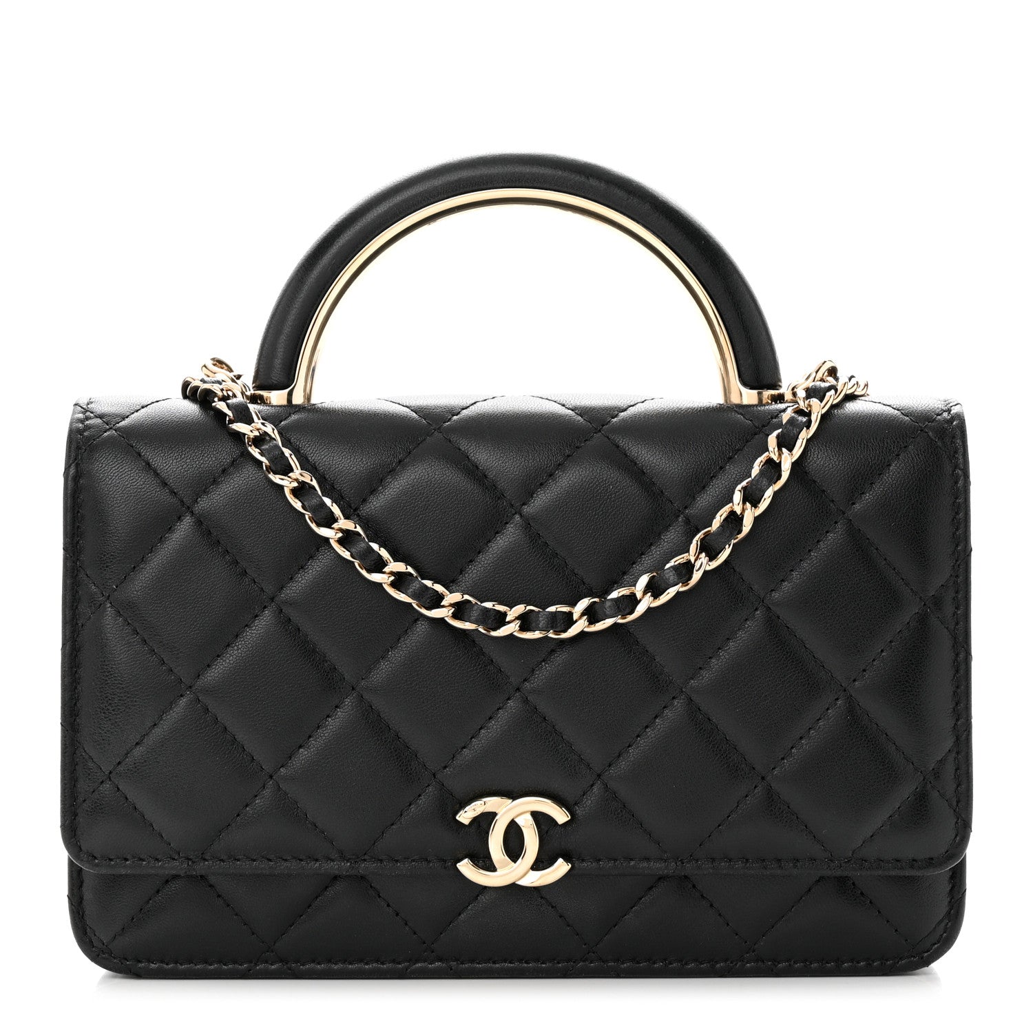 Chanel Lambskin Quilted Top Handle Wallet On Chain WOC Black 1 of 10