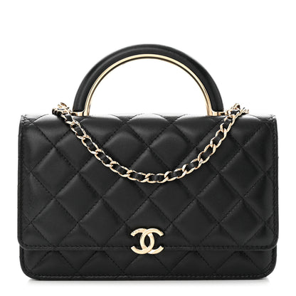 Chanel Lambskin Quilted Top Handle Wallet On Chain WOC Black 1 of 10
