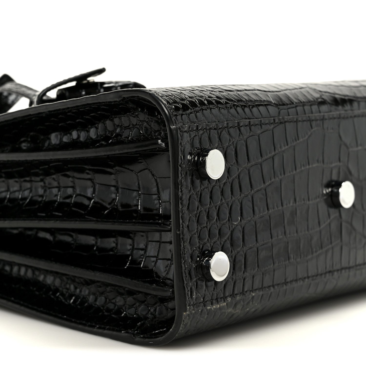 Saint Laurent Calfskin Crocodile Embossed Nano Sac De Jour Black