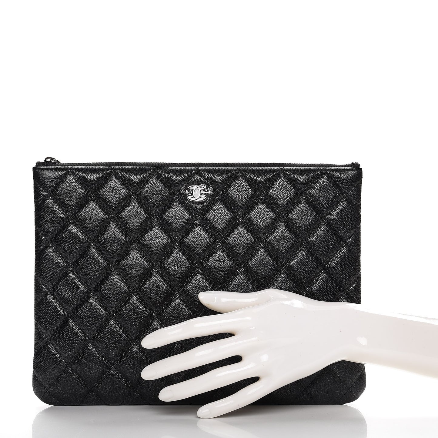 Metallic Caviar Quilted Medium Cosmetic Case Black