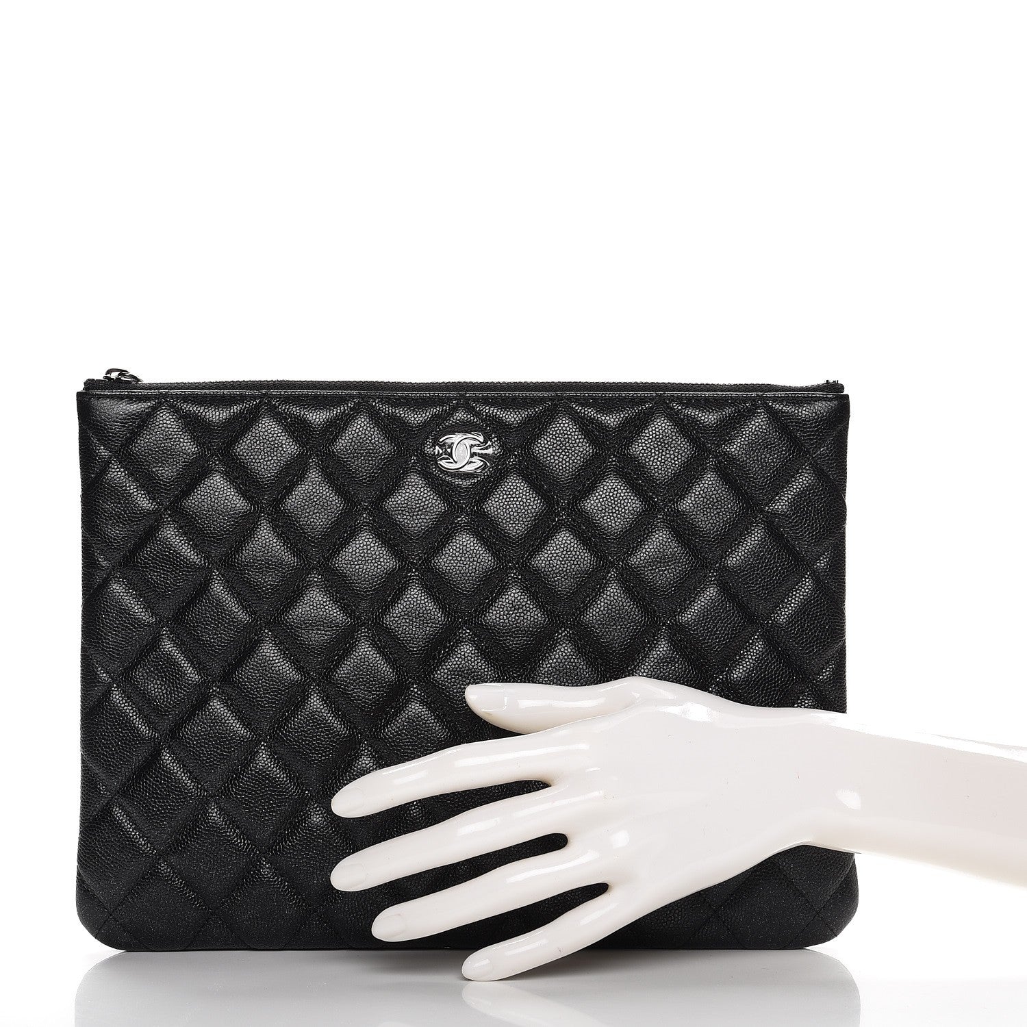 Chanel Metallic Caviar Quilted Medium Cosmetic Case Black 2 of 9