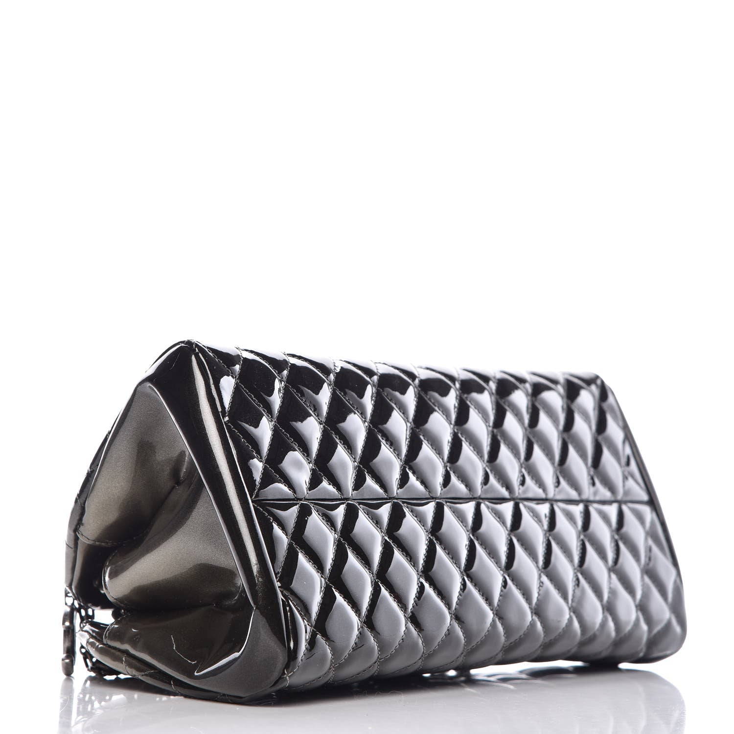 Chanel Metallic Patent Quilted Medium Just Mademoiselle Bowling Bag Silver Degrade 4 of 8