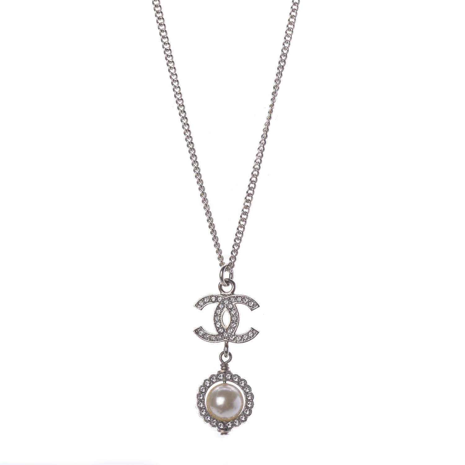 Chanel Crystal CC Pearl Drop Necklace Gold 2 of 6