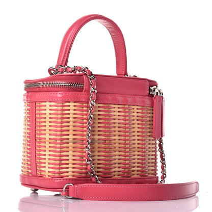 Chanel Calfskin Raffia Small Take Away Vanity Case Bag Pink Beige 4 of 11