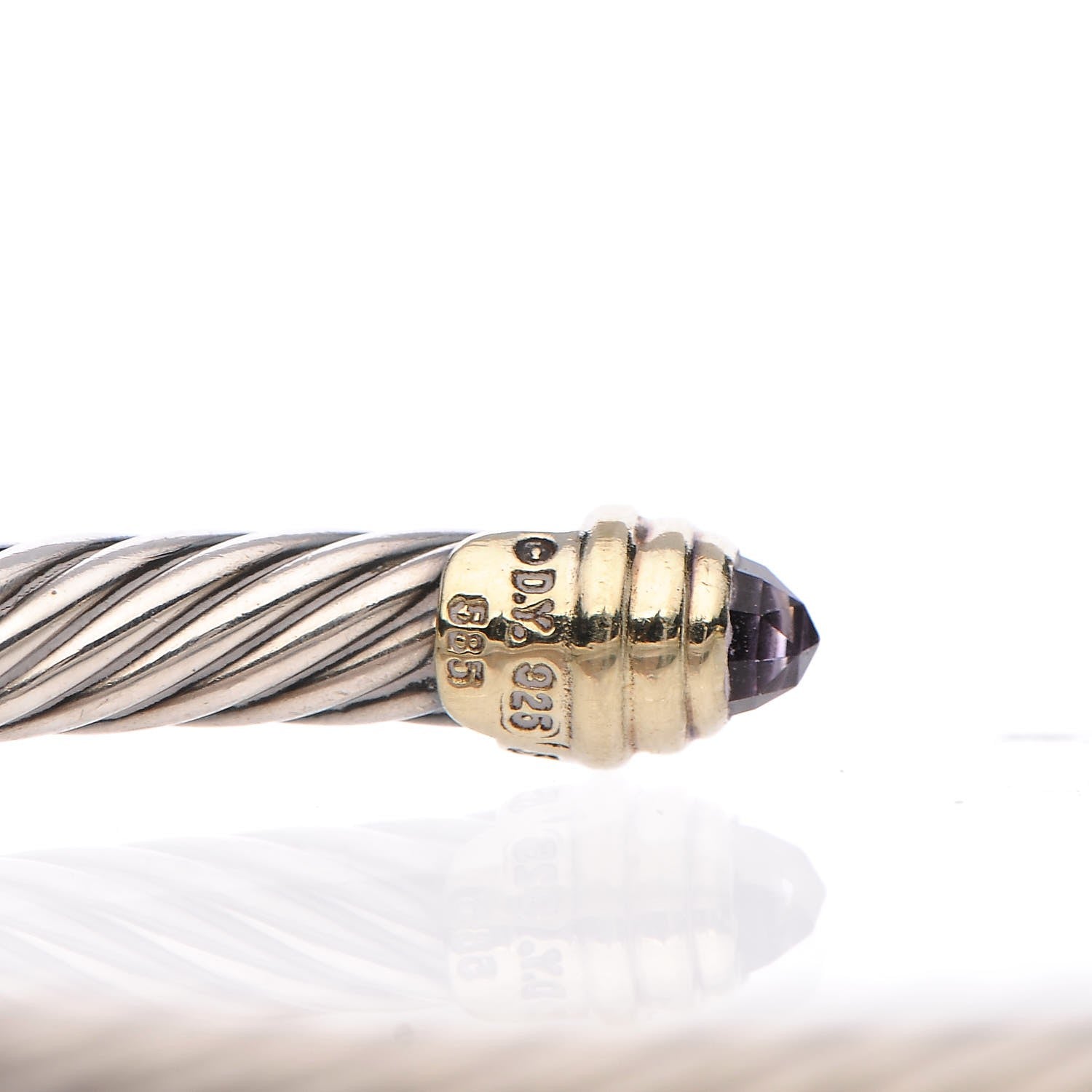 David Yurman Sterling Silver 14K Yellow Gold Amethyst 5mm Cable Classics Petite Color Bracelet 4 of 5