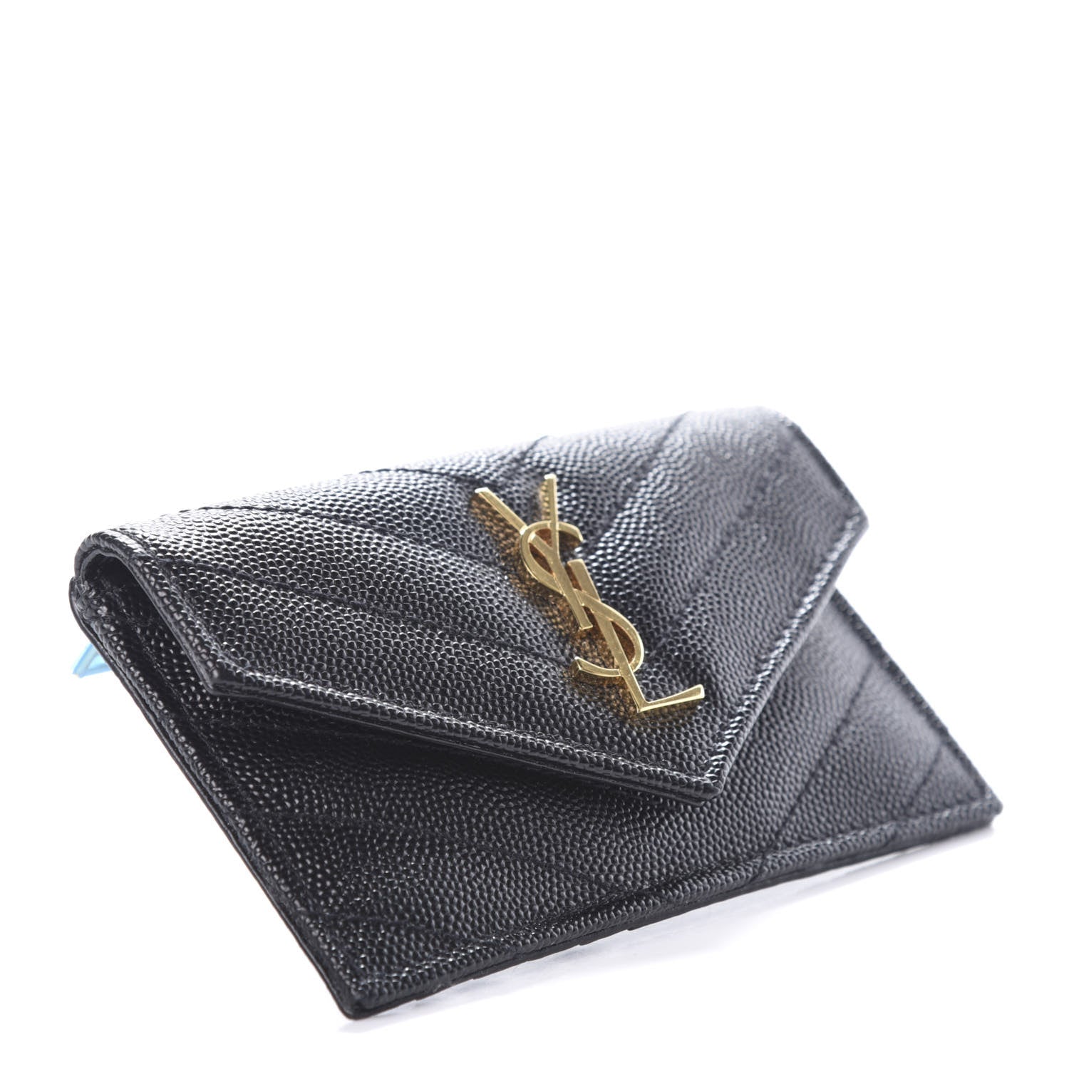 Saint Laurent Grain De Poudre Matelasse Chevron Monogram Compact Wallet Black 4 of 5