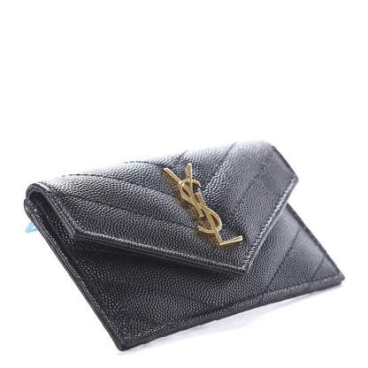 Saint Laurent Grain De Poudre Matelasse Chevron Monogram Compact Wallet Black 4 of 5