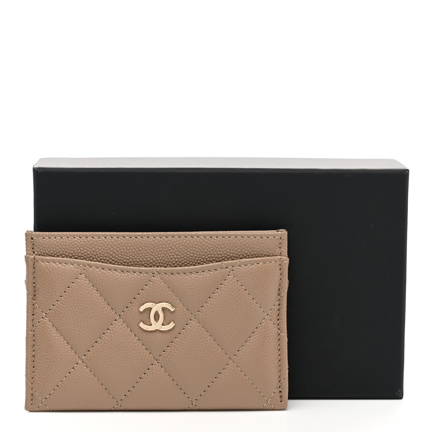 Caviar Quilted Card Holder Dark Beige