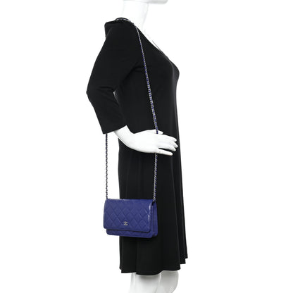 Chanel Lambskin Quilted Wallet On Chain WOC Blue 2 of 11