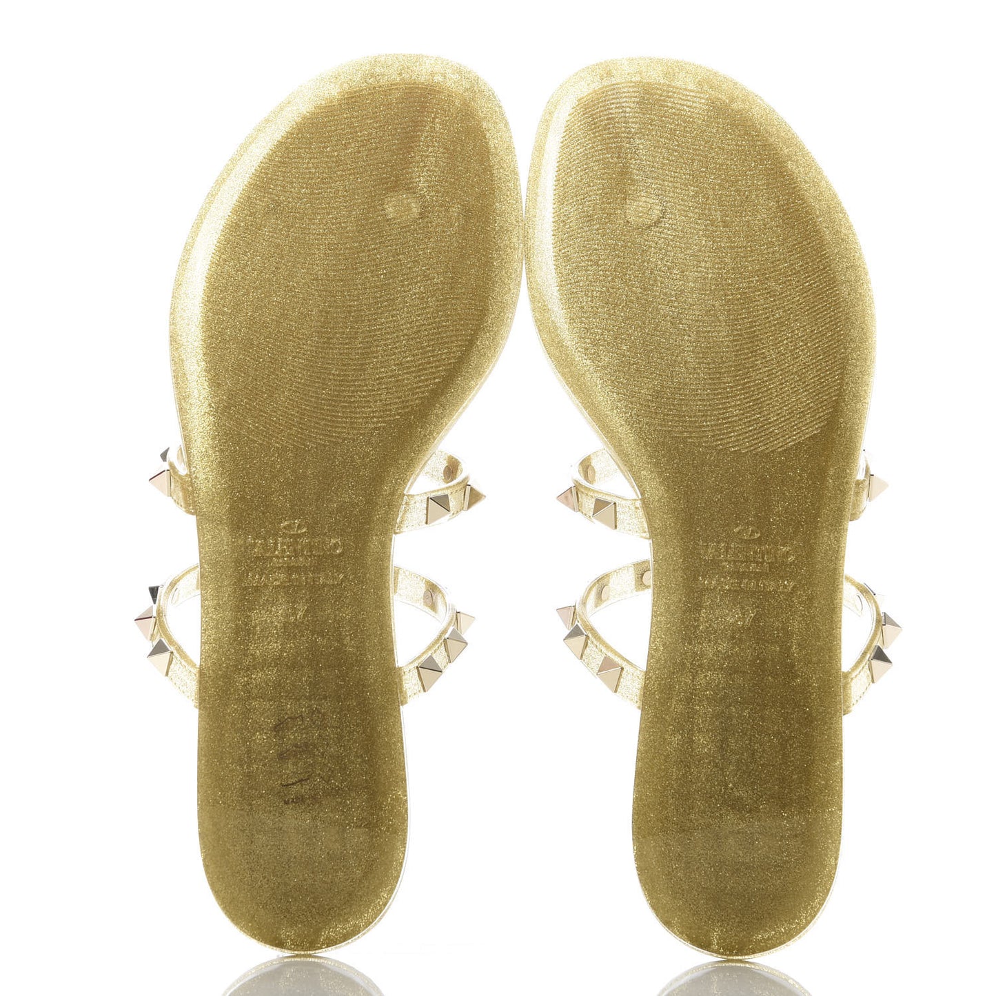 PVC Jelly Glitter Rockstud Caged Flat Thong Sandals 37 Oro