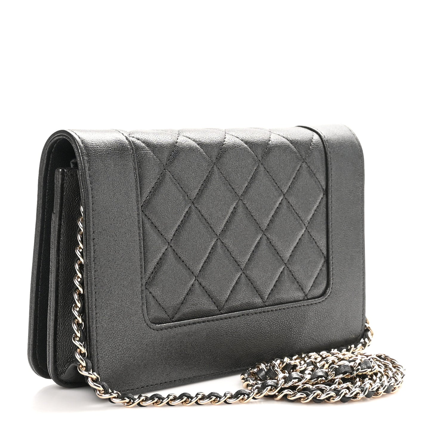 Sheepskin Quilted Mademoiselle Vintage Wallet On Chain WOC Ruthenium
