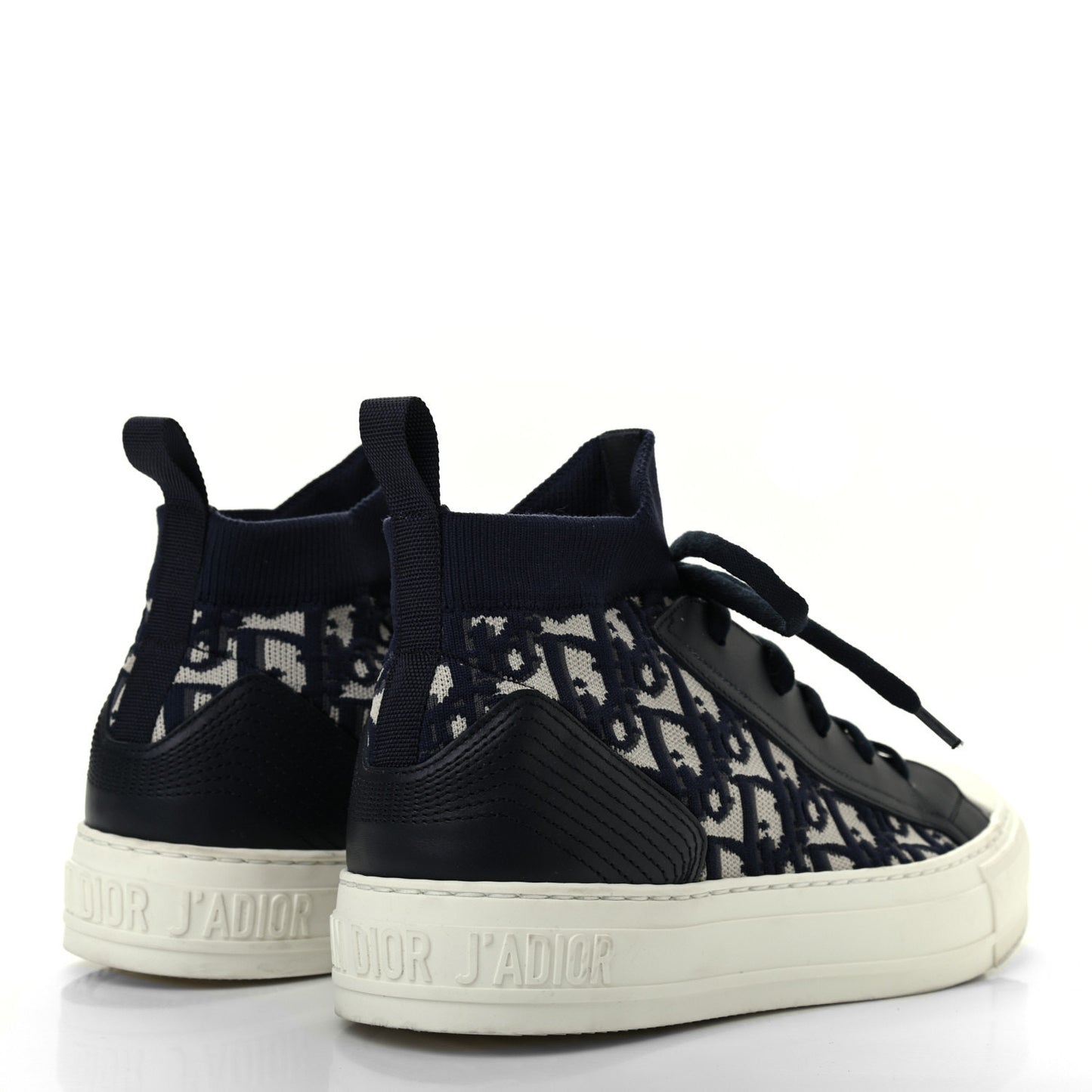 Technical Knit Calfskin Oblique Womens Walk'n Dior Mid Top Sneakers 38.5 Deep Blue