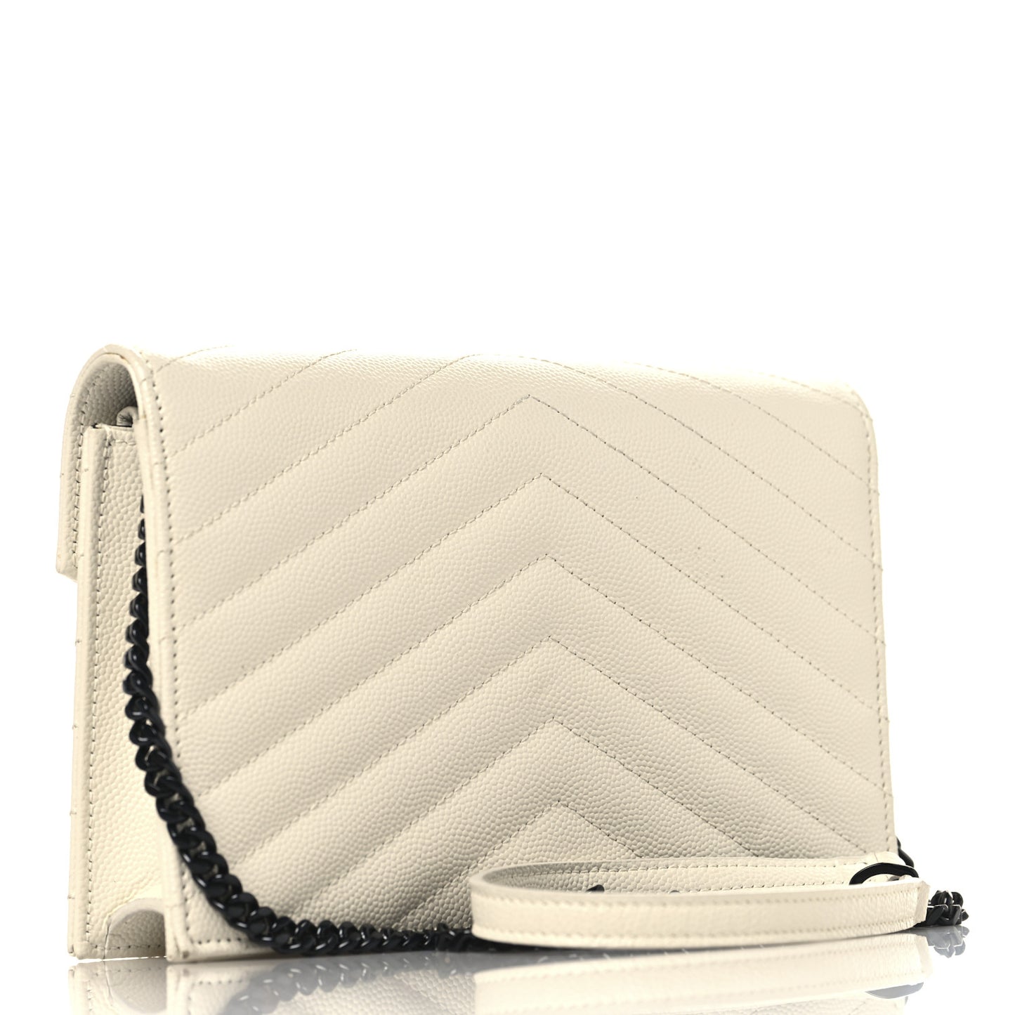 Grain De Poudre Matelasse Chevron Monogram Envelope Chain Wallet Dove White