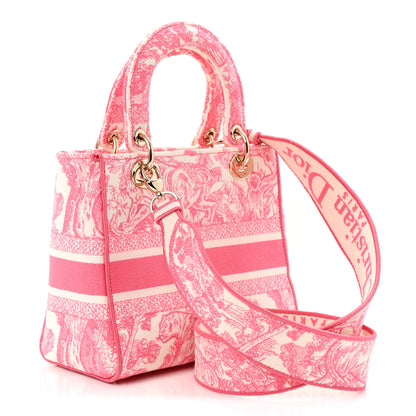 Christian Dior Canvas Toile De Jouy Reverse Embroidered Medium Lady D-Lite Fluorescent Pink 3 of 10