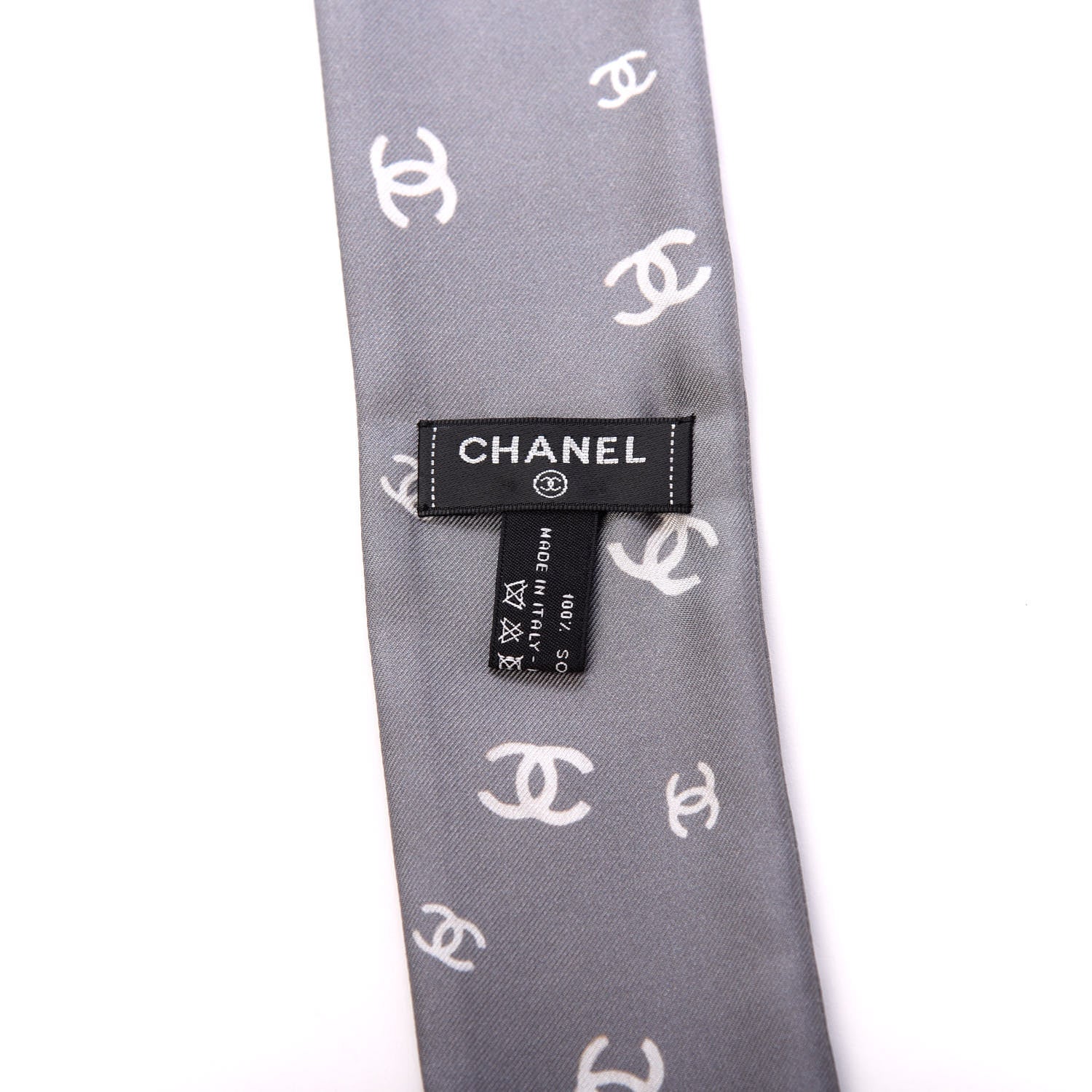 Chanel Silk CC Slim Bandeau Scarf Gray Ecru 2 of 3