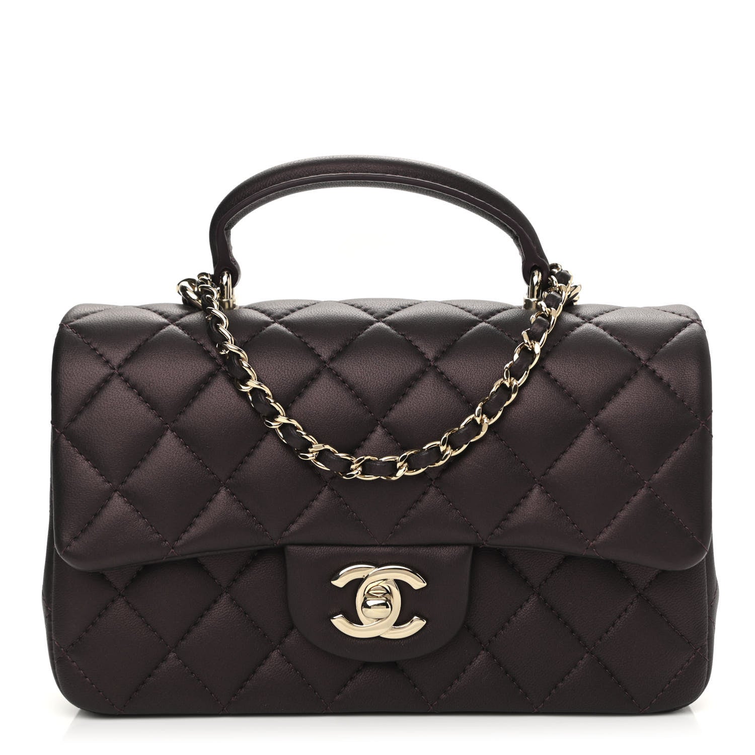 Chanel Iridescent Lambskin Quilted Mini Top Handle Rectangular Flap Burgundy 1 of 11