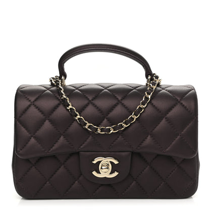 Chanel Iridescent Lambskin Quilted Mini Top Handle Rectangular Flap Burgundy 1 of 11
