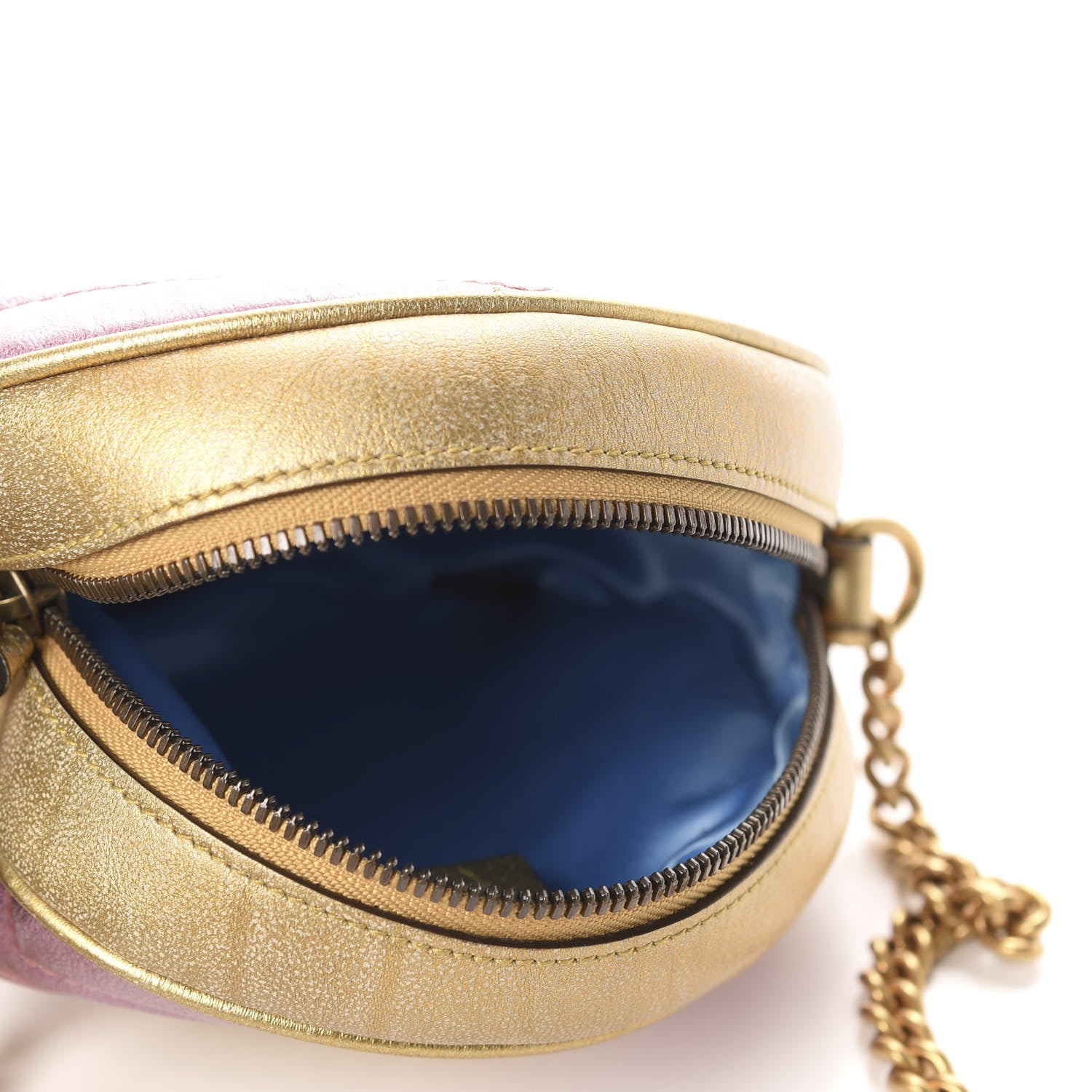 Gucci Metallic Calfskin Matelasse Mini GG Marmont Round Shoulder Bag Gold Pink 5 of 11