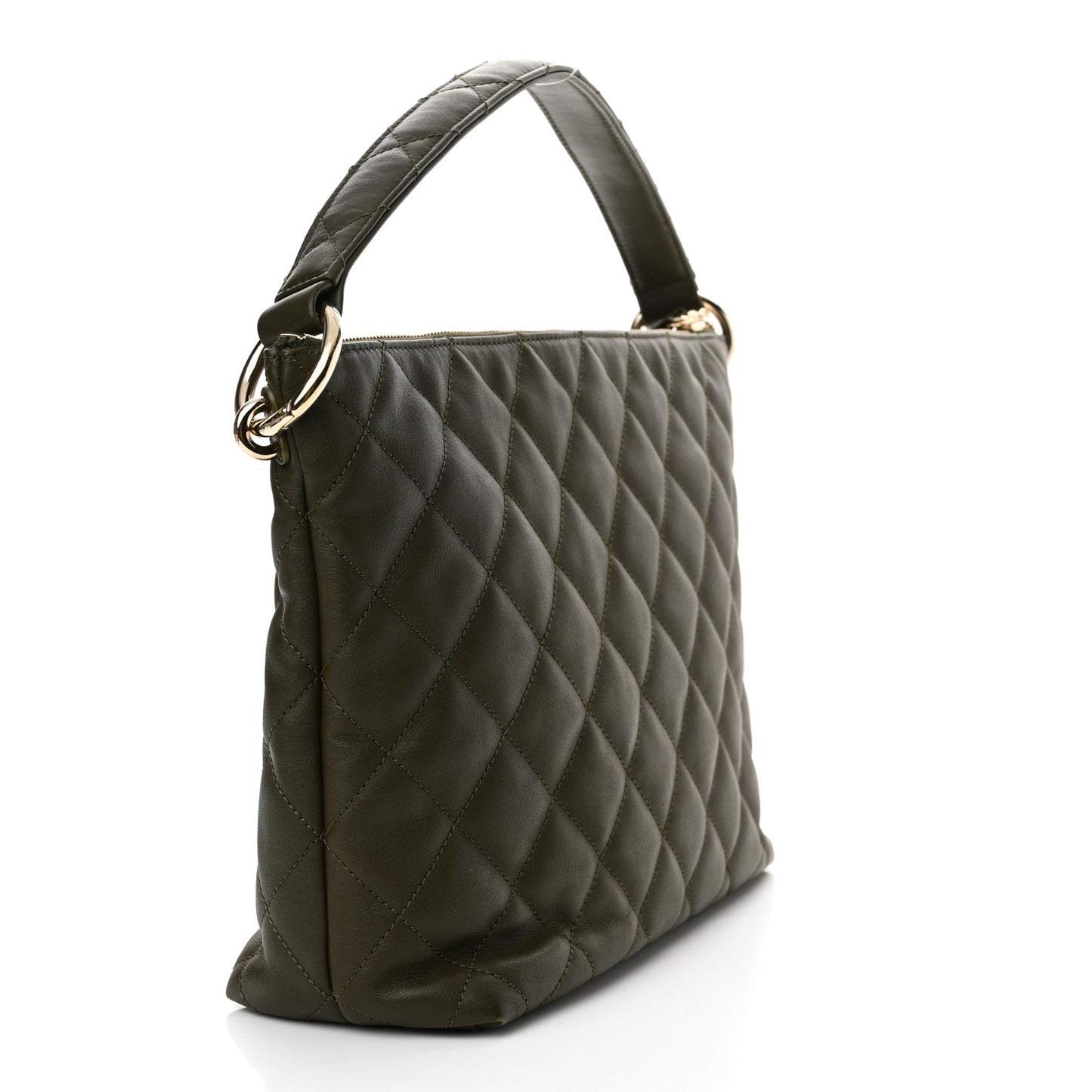 Calfskin Quilted Coco Mellow Hobo Khaki