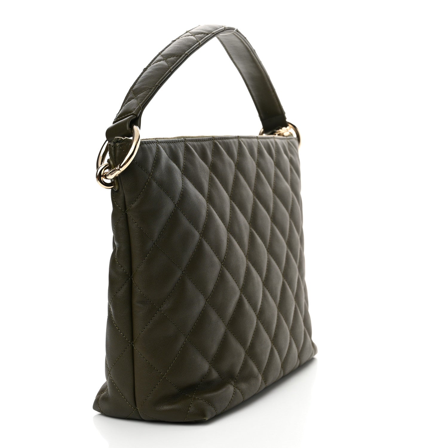 Chanel Calfskin Quilted Coco Mellow Hobo Khaki 3 of 12