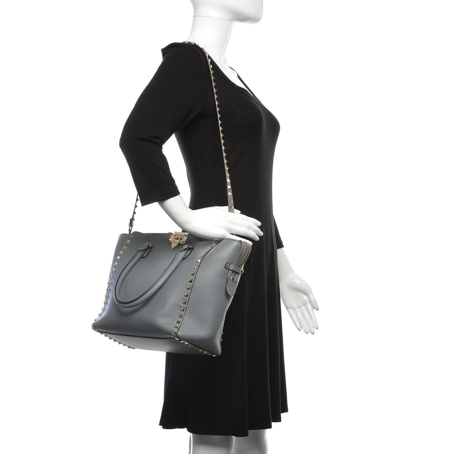 Vitello Rockstud Double Handle Tote Stone