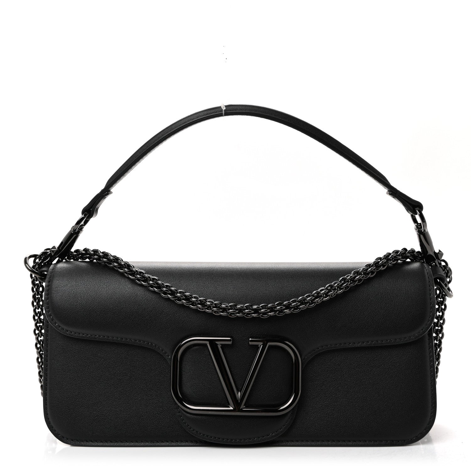 Valentino Garavani Calfskin Monochrome Vlogo Loco Shoulder Bag Black 1 of 10
