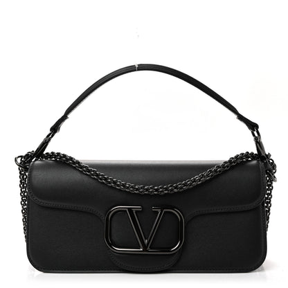 Valentino Garavani Calfskin Monochrome Vlogo Loco Shoulder Bag Black 1 of 10