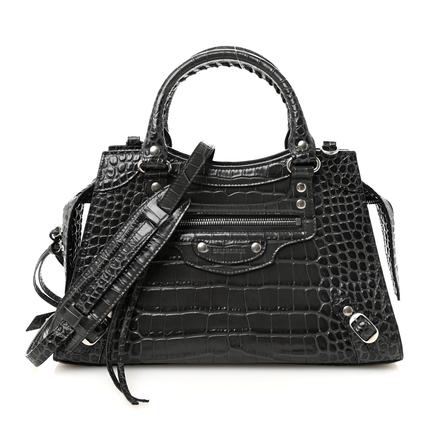 Balenciaga Shiny Supple Calfskin Crocodile Embossed Neo Classic