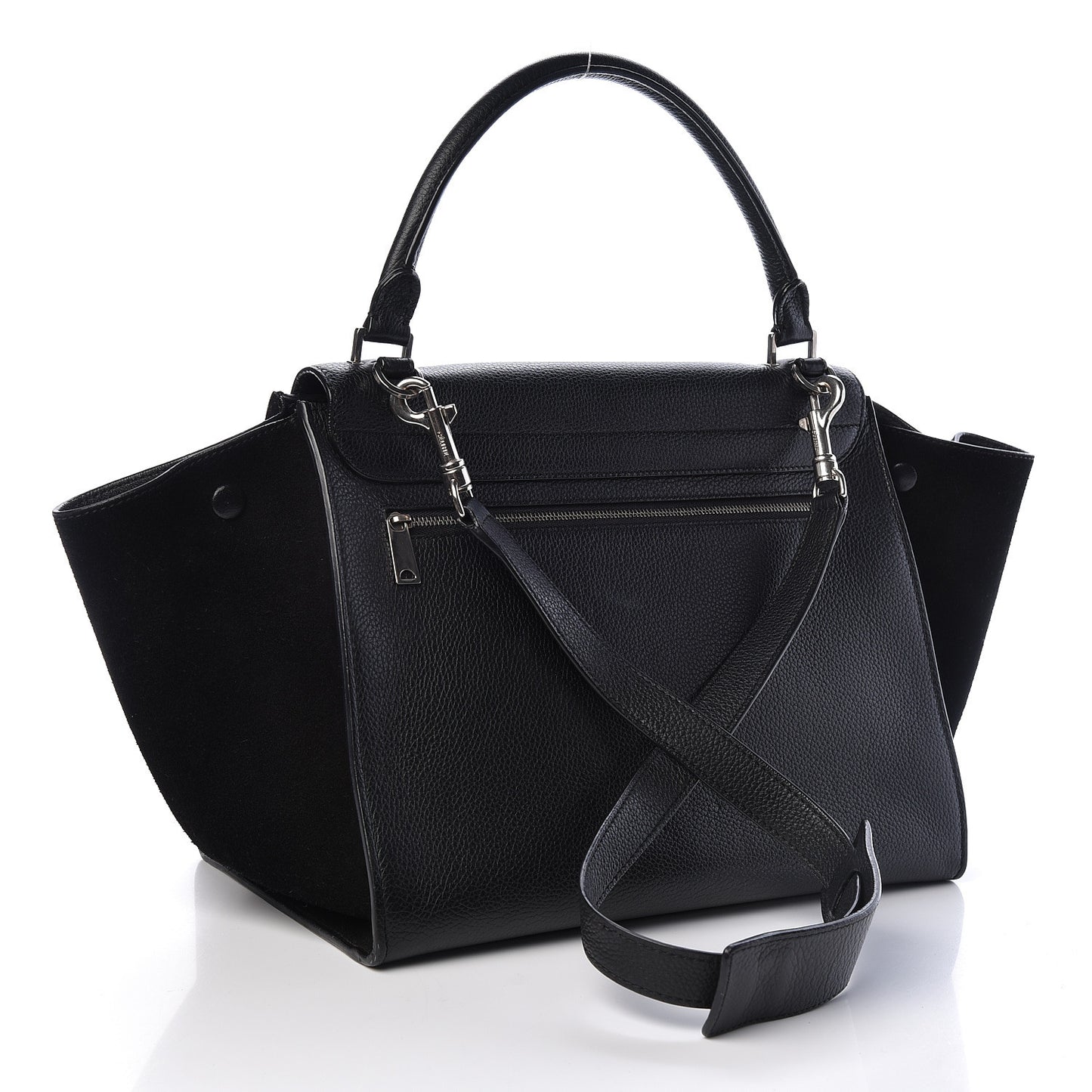 Drummed Calfskin Suede Medium Trapeze Black